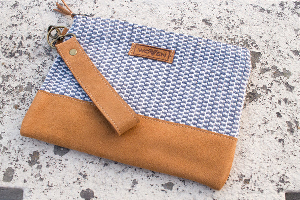 Zip Purse Large - Blue/ White Finer Pattern - MuniMuni
