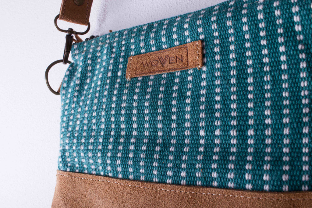 Zip Purse Large with Shoulder Strap - Green/ White Pattern - MuniMuni
